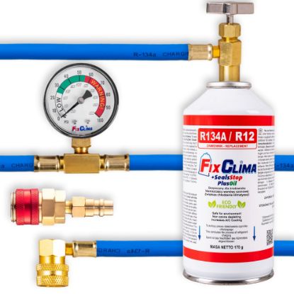 Picture of Car air conditioning kit R134A gas with sealant + HP/LP adapter